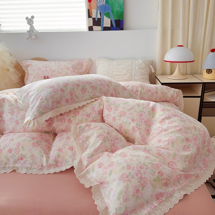 91家纺网 家纺一手货源 找家纺 于果 2025新款全棉双层纱花边款 欧若拉