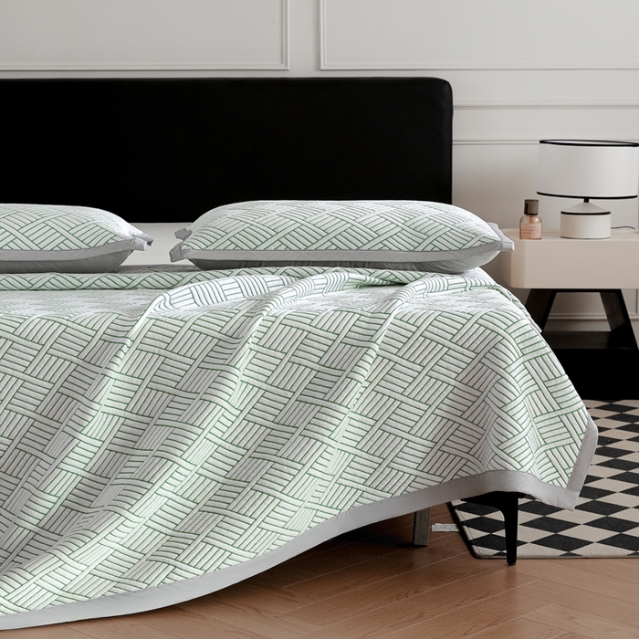 91家纺网 家纺一手货源 找家纺 2025新款韩国外贸爆款加厚PE中分子凉感豆豆软席 时空绿-床席款