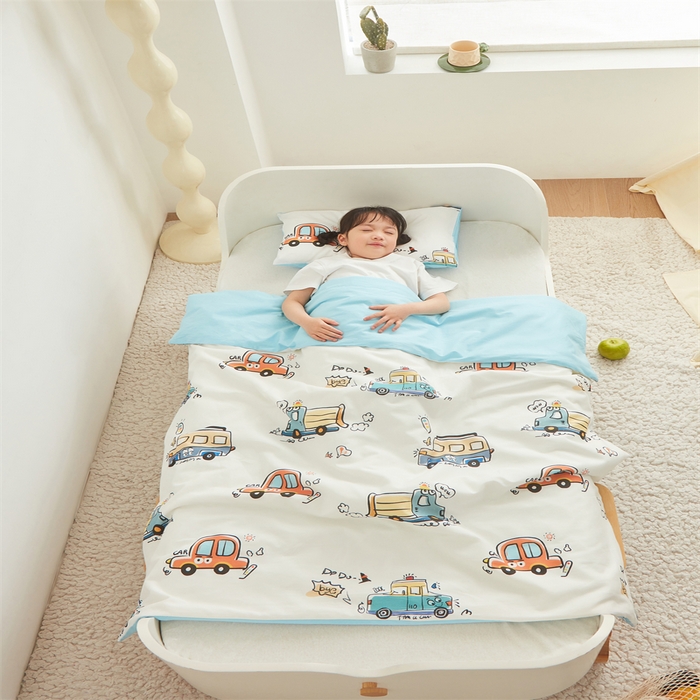 91家纺网 家纺一手货源 找家纺 艾佳宝贝 2025A类儿童全棉多功能单被套可拆式夏被四季被子 巴士汽车