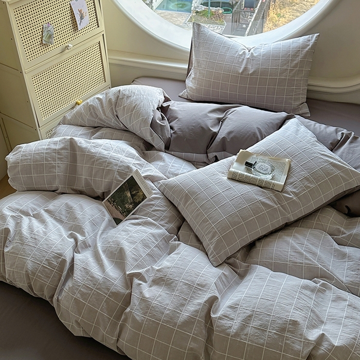 91家纺网 家纺一手货源 找家纺 田野 2025新款全棉水洗棉提花锦绣系列四件套 锦绣-灰