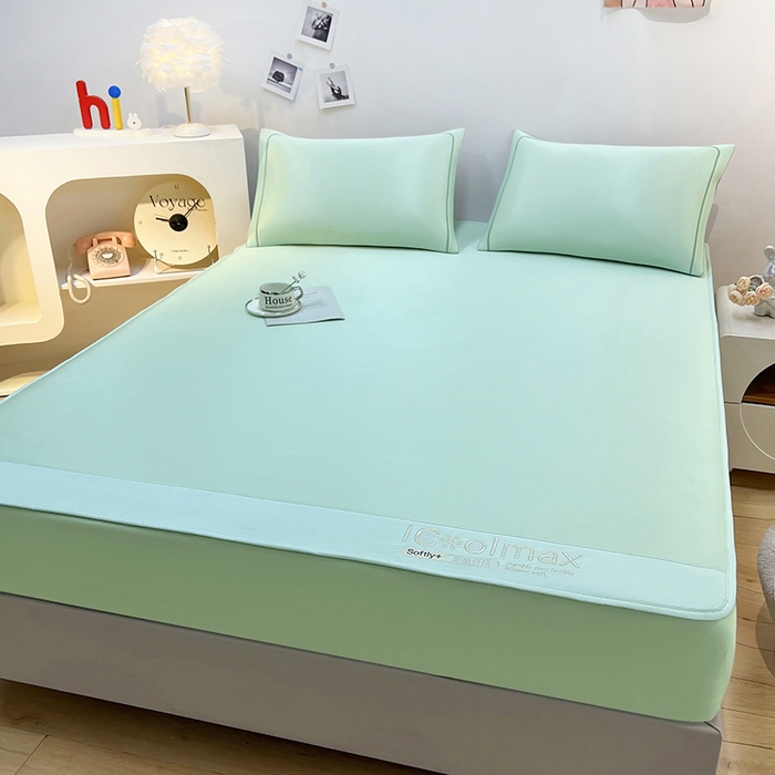 91家纺网 家纺一手货源 找家纺 全季家居 2025新款5A抗菌ICE系列凉感冰丝席 水绿 床笠款