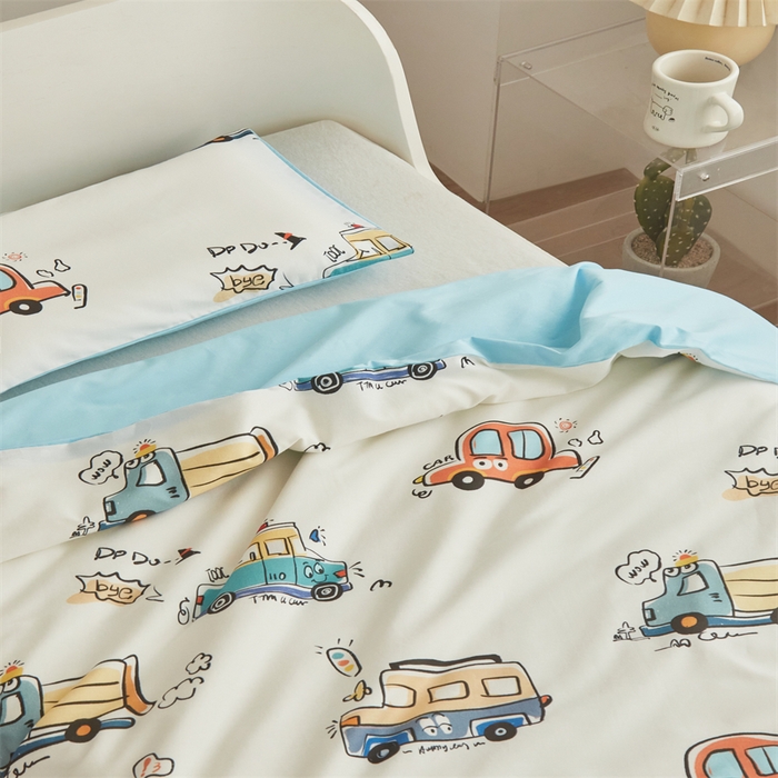 91家纺网 家纺一手货源 找家纺 艾佳宝贝 2025A类儿童全棉多功能单被套可拆式夏被四季被子 巴士汽车