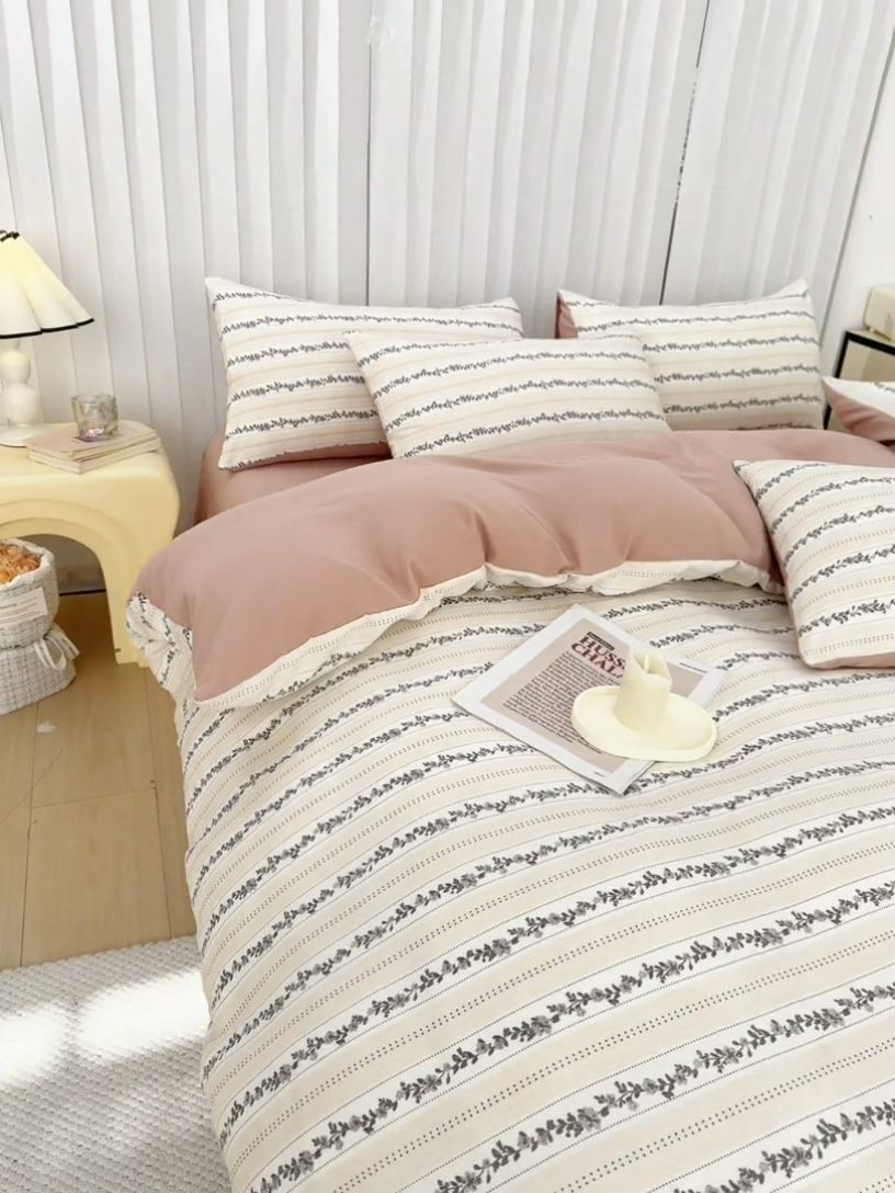 91家纺网 家纺一手货源 找家纺 蕾诺家纺 2025新款直播新款A类有氧提花云纱棉圆角吊边工艺四件套学生三件套 摩卡