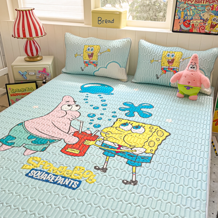 91家纺网 家纺一手货源 找家纺 （总）金爱家 2025新款海绵宝宝乳胶凉席床席款凉席席子