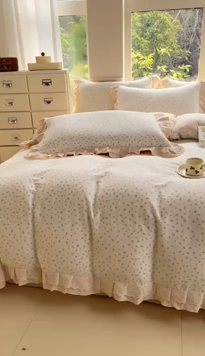 91家纺网 家纺一手货源 找家纺 （总）晨晨家纺2025新款全棉双层花边双层纱四件套