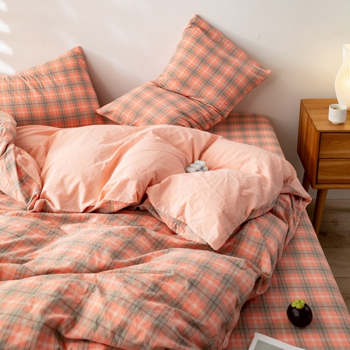 91家纺网 家纺一手货源 找家纺 2025新款A类色织水洗棉单被套 芳华粉