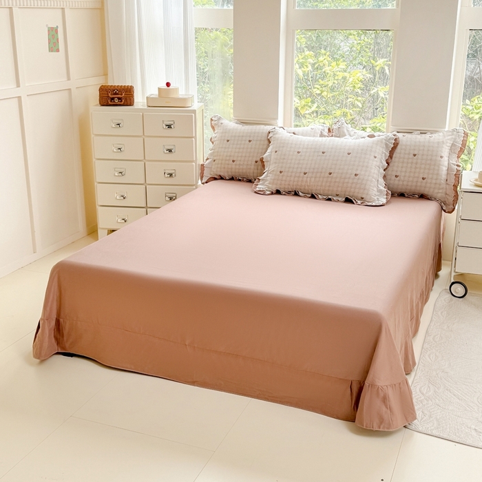 91家纺网 家纺一手货源 找家纺 晨晨家纺2025新款全棉双层花边双层纱四件套 心动-咖