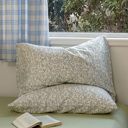 塔塔家居   2025新款全棉纯棉双层纱枕套单品单枕套枕套单件 绿野