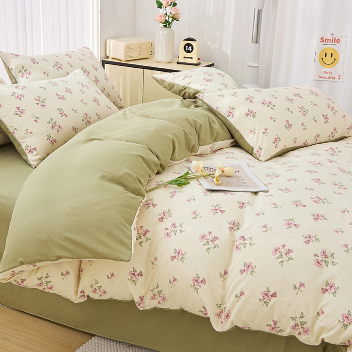 91家纺网 家纺一手货源 找家纺 蕾诺家纺 2025新款直播新款A类有氧提花云纱棉圆角吊边工艺四件套学生三件套 甜蜜蜜