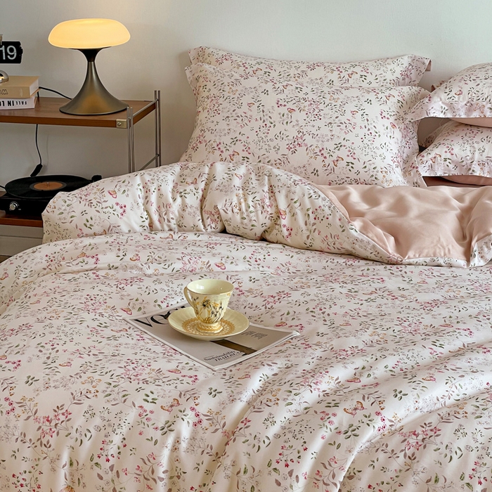 91家纺网 家纺一手货源 找家纺 棉生活家纺 2025新款天丝莱赛尔印花四件套 吟禾暮