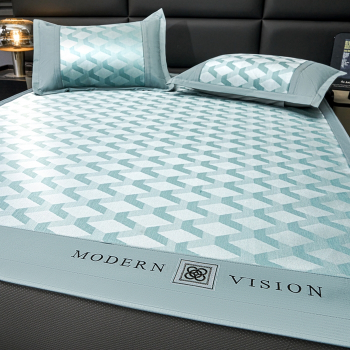 91家纺网 家纺一手货源 找家纺 全季家居 2025新款5A抗菌3D立体冰柔凉感冰丝席 菱形-水绿 床笠款