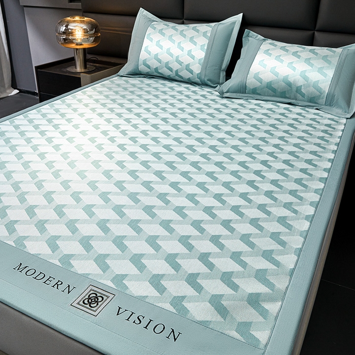 91家纺网 家纺一手货源 找家纺 全季家居 2025新款5A抗菌3D立体冰柔凉感冰丝席 菱形-水绿 床席款