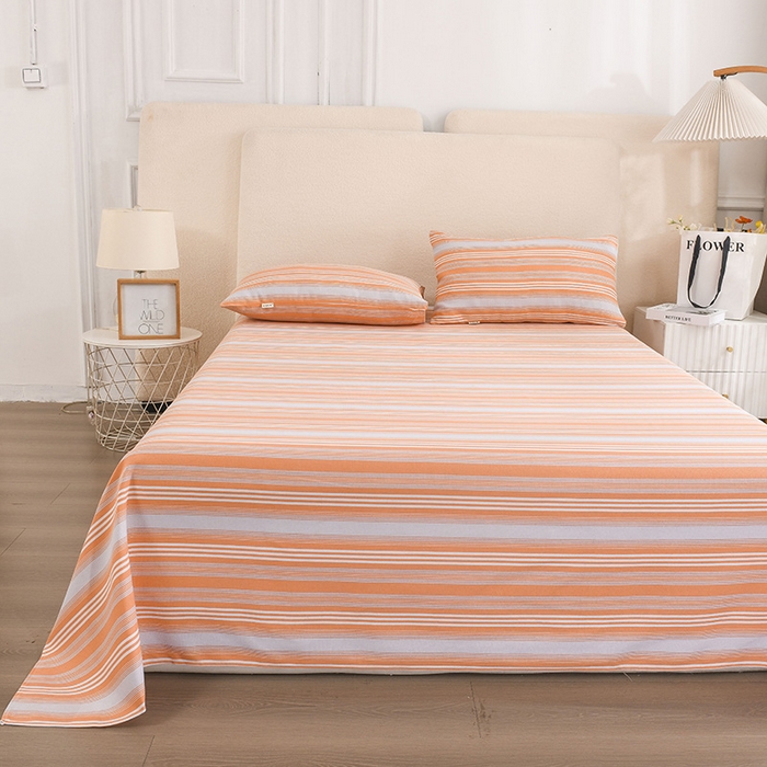 91家纺网 家纺一手货源 找家纺 红日子纺织品 2025新款艾草老粗布床单印花凉席三件套 条纹控-粉