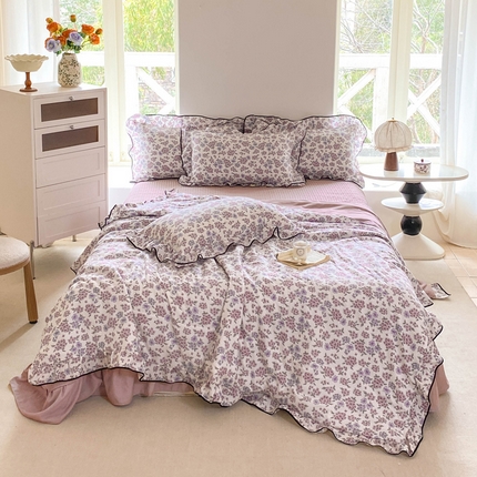 91家纺网 家纺一手货源 找家纺 （总）仟网汇 2025新款赫本针织双层纱夏被夏凉被空调被床盖四件套单夏被单床盖单品