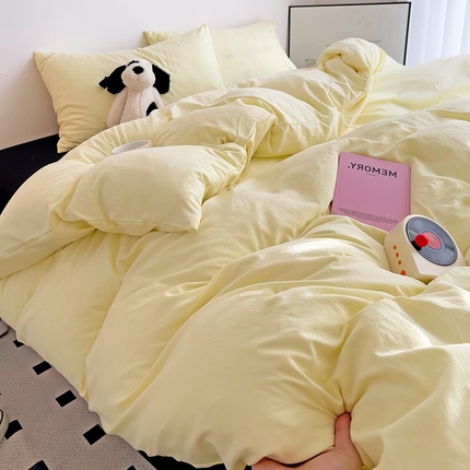 91家纺网 家纺一手货源 找家纺 （总）艾特你 2025新款简约纯色水洗棉四件套宿舍三件套单被套枕头床单1
