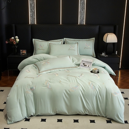 91家纺网 家纺一手货源 找家纺 （总）佳宇轩 2025爆款水洗棉五彩刺绣四件套简约轻奢织带绣花床单床笠被罩4件套-蜜羽
