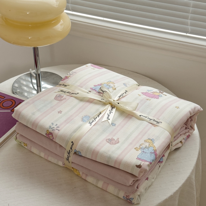 91家纺网 家纺一手货源 找家纺 塔塔家居  2025新款全棉纯棉双层纱被套单品单被套被套单件 桃桃少女·粉