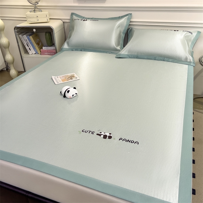 91家纺网 家纺一手货源 找家纺 星座家纺 2025新款600D熊猫烫画冰丝凉席三件套 清凉绿