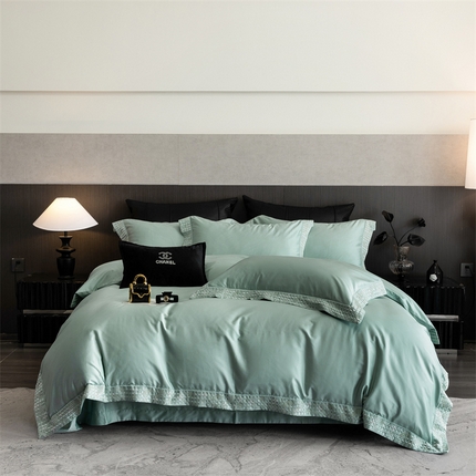 91家纺网 家纺一手货源 找家纺 保罗圣迪奥 2025新款简约款全棉长绒棉四件套—星阑 星阑-青石绿