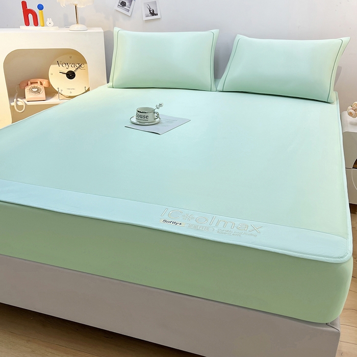 91家纺网 家纺一手货源 找家纺 全季家居 2025新款5A抗菌ICE系列凉感冰丝席 水绿 床笠款