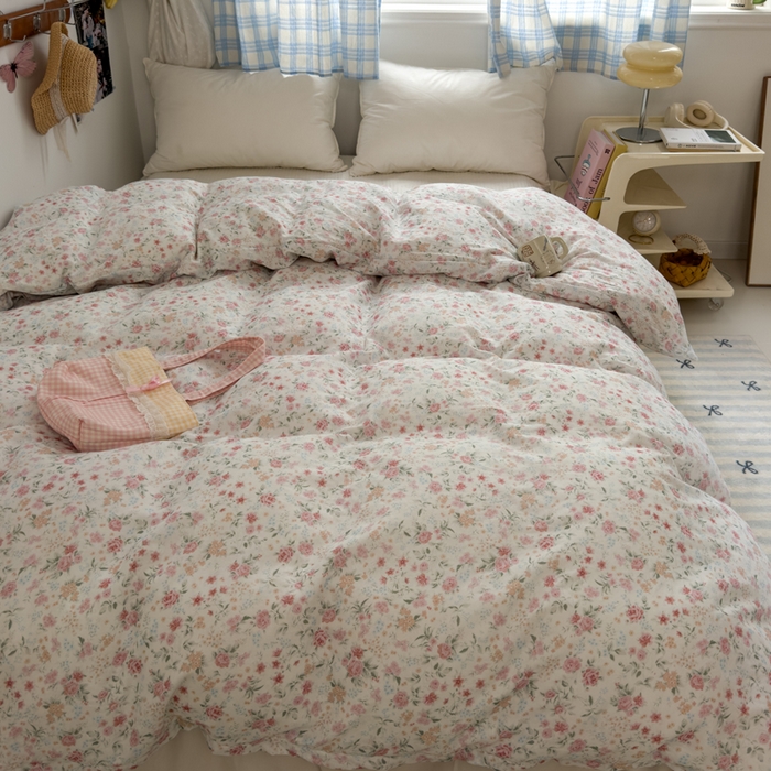 91家纺网 家纺一手货源 找家纺 塔塔家居  2025新款全棉纯棉双层纱四件套 花序