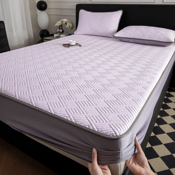 91家纺网 家纺一手货源 找家纺 2025新款韩国外贸爆款加厚PE中分子凉感豆豆软席 时空紫-床笠款