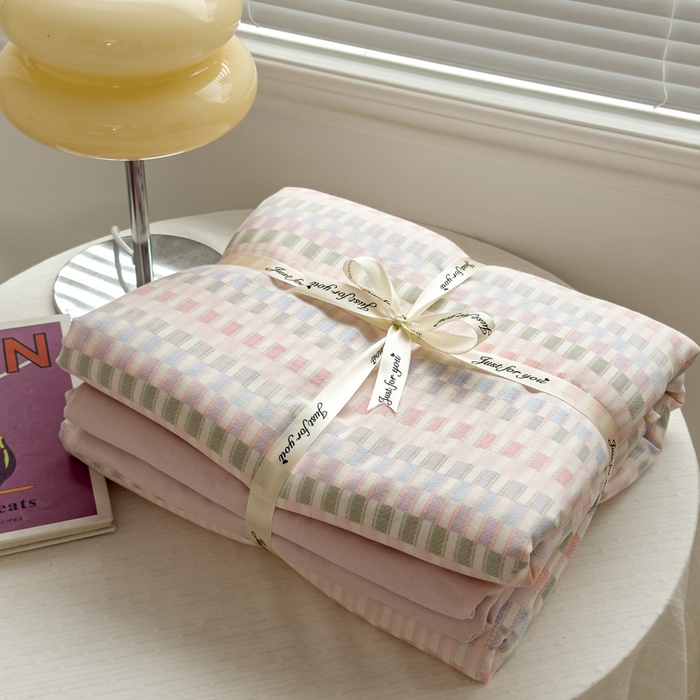 91家纺网 家纺一手货源 找家纺 塔塔家居  2025新款全棉纯棉双层纱床单床笠单品 多彩