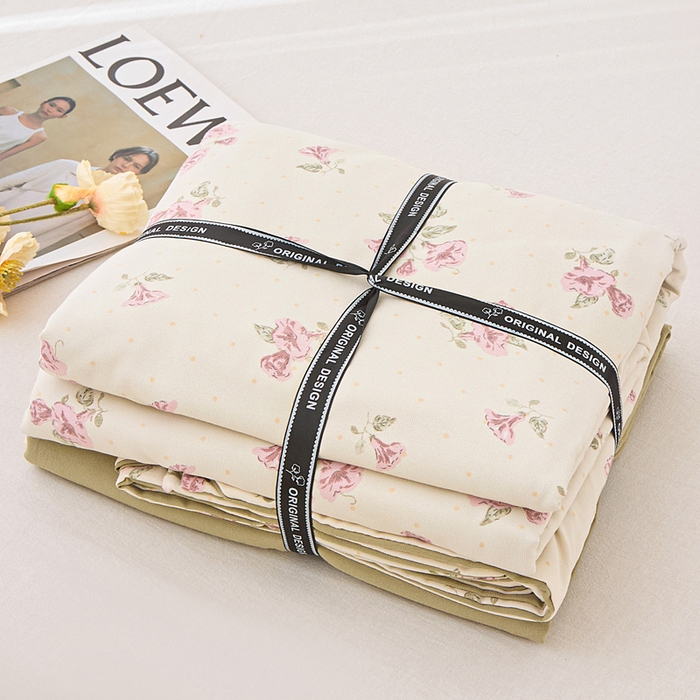 91家纺网 家纺一手货源 找家纺 蕾诺家纺 2025新款直播新款A类有氧提花云纱棉圆角吊边工艺四件套学生三件套 甜蜜蜜