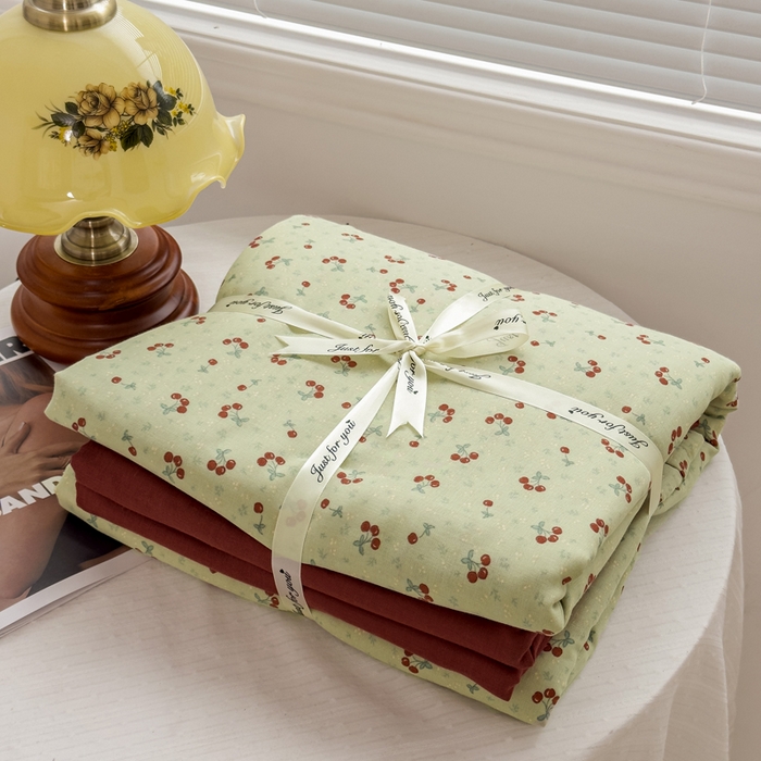 91家纺网 家纺一手货源 找家纺 塔塔家居  2025新款全棉纯棉双层纱床单床笠单品 小樱桃