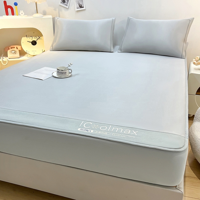 91家纺网 家纺一手货源 找家纺 全季家居 2025新款5A抗菌ICE系列凉感冰丝席 浅灰 床笠款