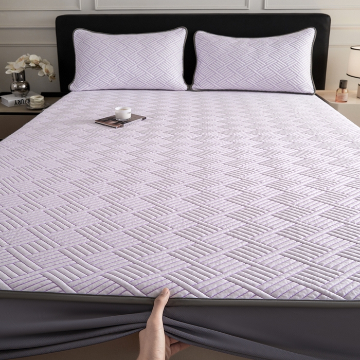 91家纺网 家纺一手货源 找家纺 2025新款韩国外贸爆款加厚PE中分子凉感豆豆软席 时空紫-床笠款