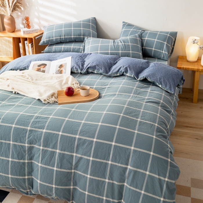 91家纺网 家纺一手货源 找家纺 2025新款A类色织水洗棉单被套 柏拉图兰