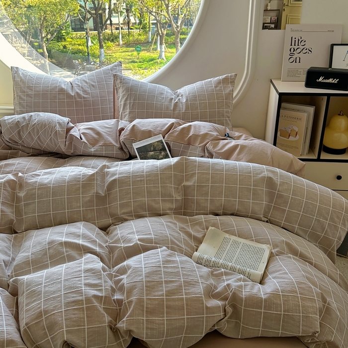 91家纺网 家纺一手货源 找家纺 田野 2025新款全棉水洗棉提花锦绣系列四件套 锦绣-卡其