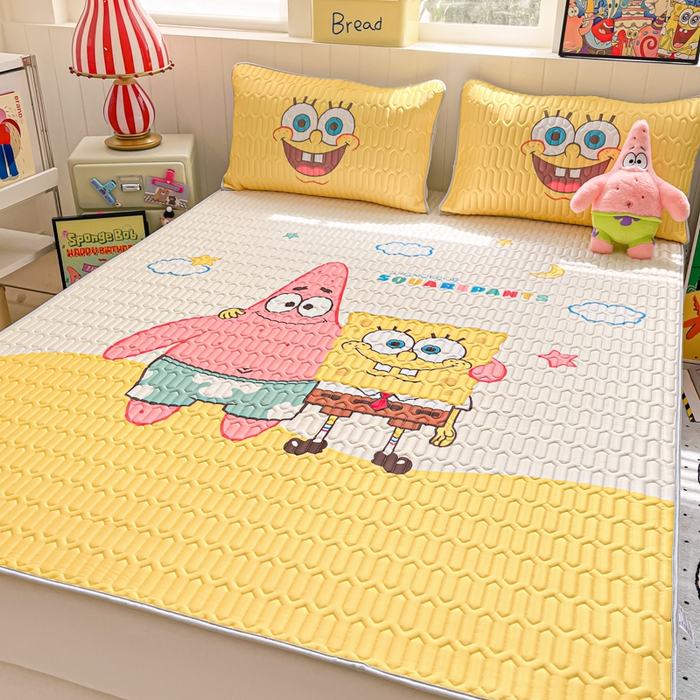 91家纺网 家纺一手货源 找家纺 金爱家 2025新款海绵宝宝乳胶凉席床席款凉席席子 床席款-伙伴海绵宝宝