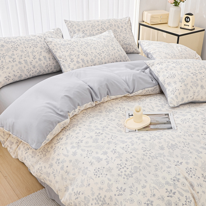 91家纺网 家纺一手货源 找家纺 蕾诺家纺 2025新款直播新款A类有氧提花云纱棉圆角吊边工艺四件套学生三件套 墨染芳华