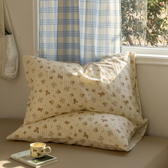 91家纺网 家纺一手货源 找家纺 塔塔家居   2025新款全棉纯棉双层纱枕套单品单枕套枕套单件 睡睡熊