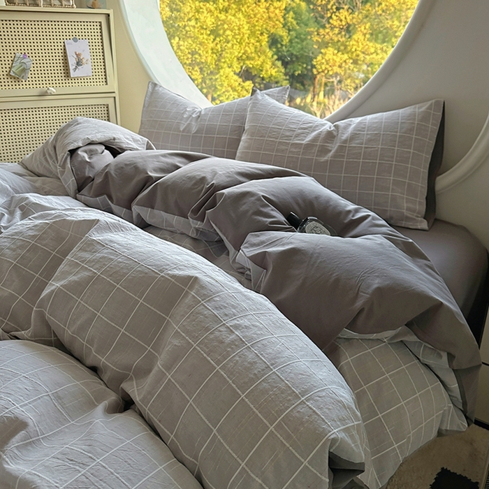 91家纺网 家纺一手货源 找家纺 田野 2025新款全棉水洗棉提花锦绣系列四件套 锦绣-灰