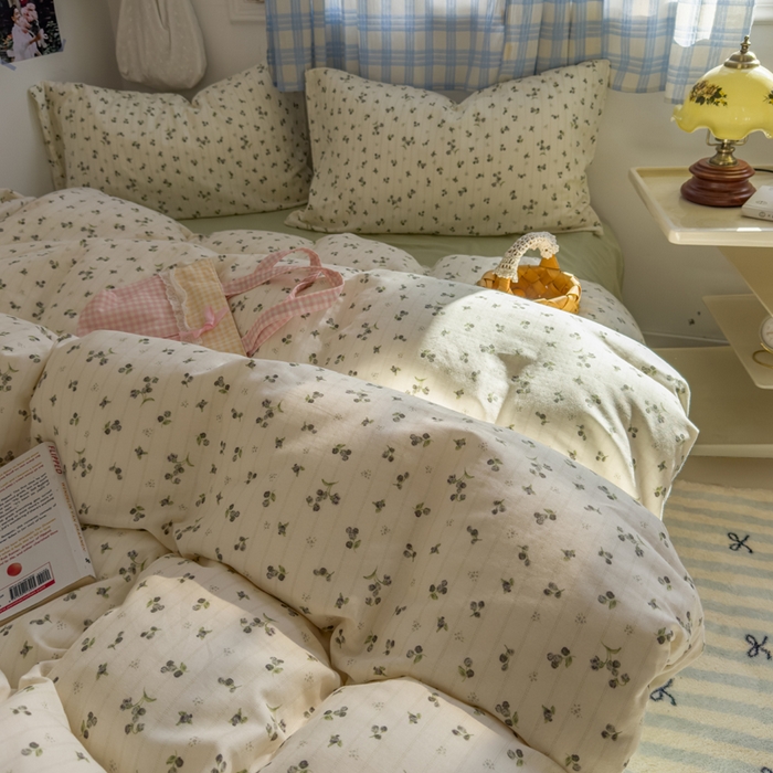 91家纺网 家纺一手货源 找家纺 塔塔家居  2025新款全棉纯棉双层纱四件套 晨露