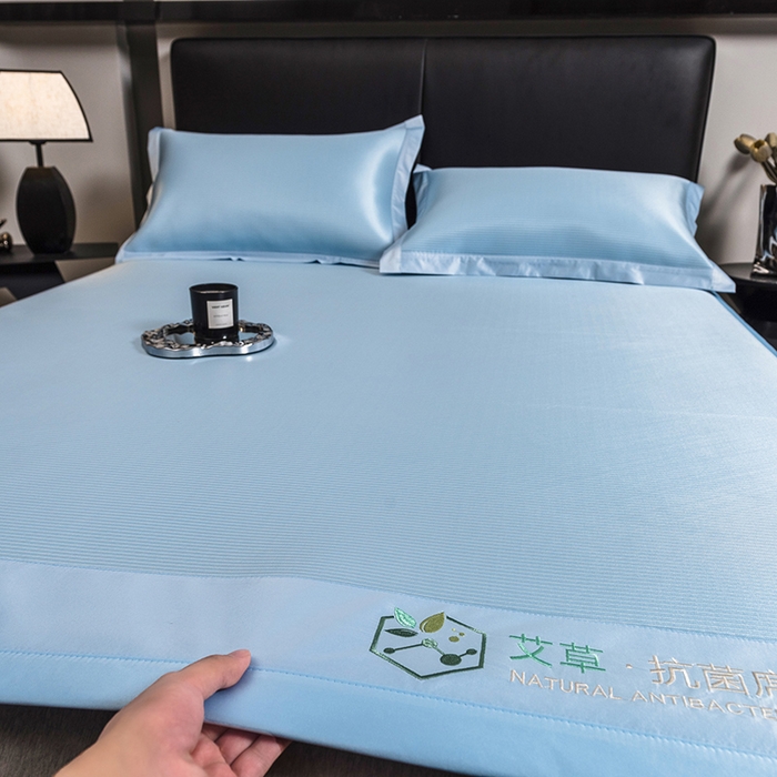 91家纺网 家纺一手货源 找家纺 全季家居 2025新款5A加厚加密艾草碳光席冰丝席 床席-雾蓝