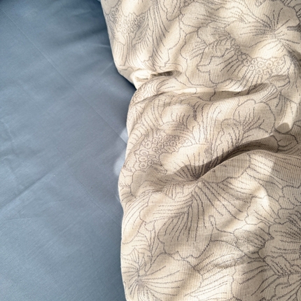 眠博士2025新款AB版简约时尚A类全棉三层纱系列单被套 三层纱-山茶花-灰蓝