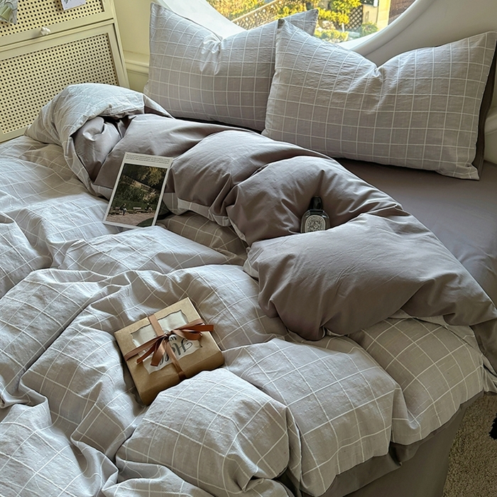 91家纺网 家纺一手货源 找家纺 田野 2025新款全棉水洗棉提花锦绣系列四件套 锦绣-灰