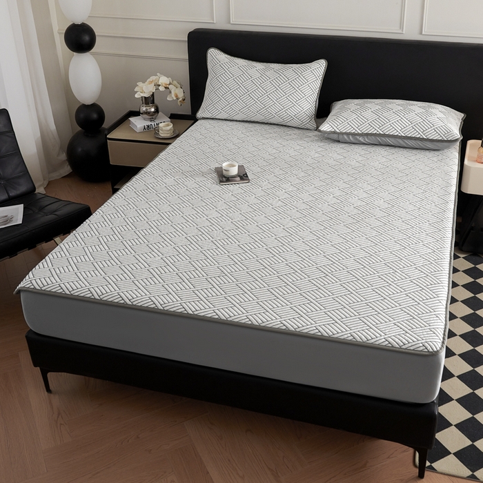 91家纺网 家纺一手货源 找家纺 2025新款韩国外贸爆款加厚PE中分子凉感豆豆软席 时空灰-床笠款