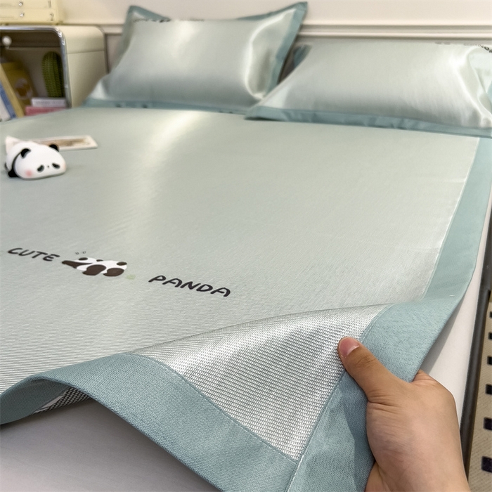 91家纺网 家纺一手货源 找家纺 星座家纺 2025新款600D熊猫烫画冰丝凉席三件套 清凉绿