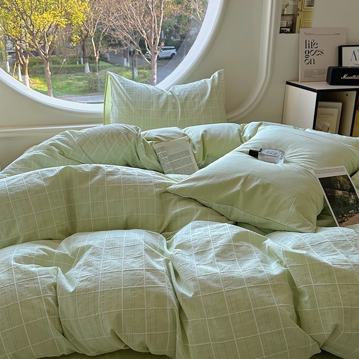 91家纺网 家纺一手货源 找家纺 田野 2025新款全棉水洗棉提花锦绣系列四件套 锦绣-绿