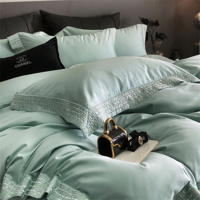 91家纺网 家纺一手货源 找家纺 保罗圣迪奥 2025新款简约款全棉长绒棉四件套—星阑 星阑-青石绿