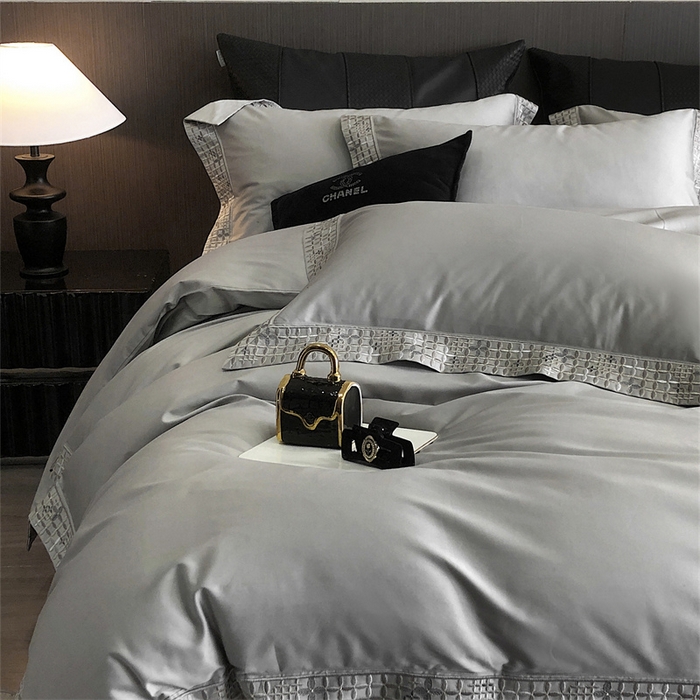 91家纺网 家纺一手货源 找家纺 保罗圣迪奥 2025新款简约款全棉长绒棉四件套—星阑 星阑-绅士灰