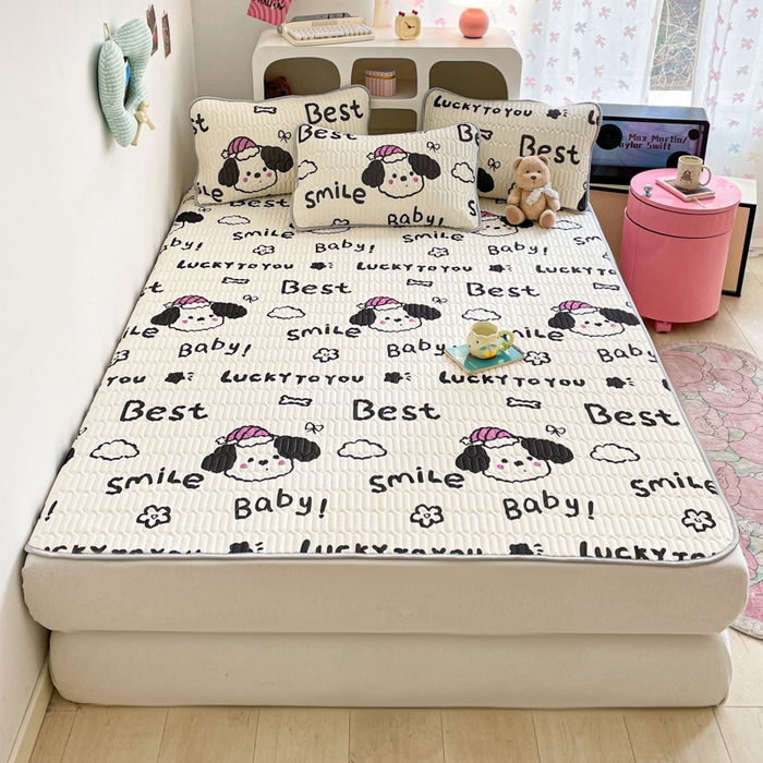 91家纺网 家纺一手货源 找家纺 贝扬思家纺 2025新款亲肤舒适可爱乳胶凉席席子系列 漫画狗仔