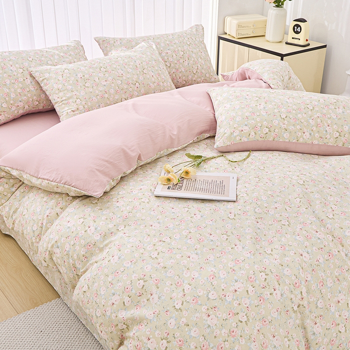 91家纺网 家纺一手货源 找家纺 蕾诺家纺 2025新款直播新款A类有氧提花云纱棉圆角吊边工艺四件套学生三件套 晚安生活