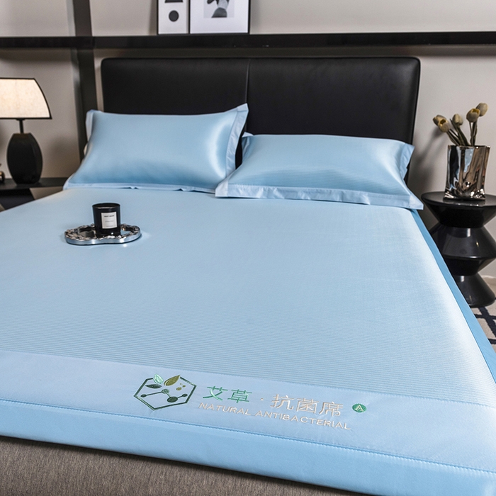 91家纺网 家纺一手货源 找家纺 全季家居 2025新款5A加厚加密艾草碳光席冰丝席 床席-雾蓝