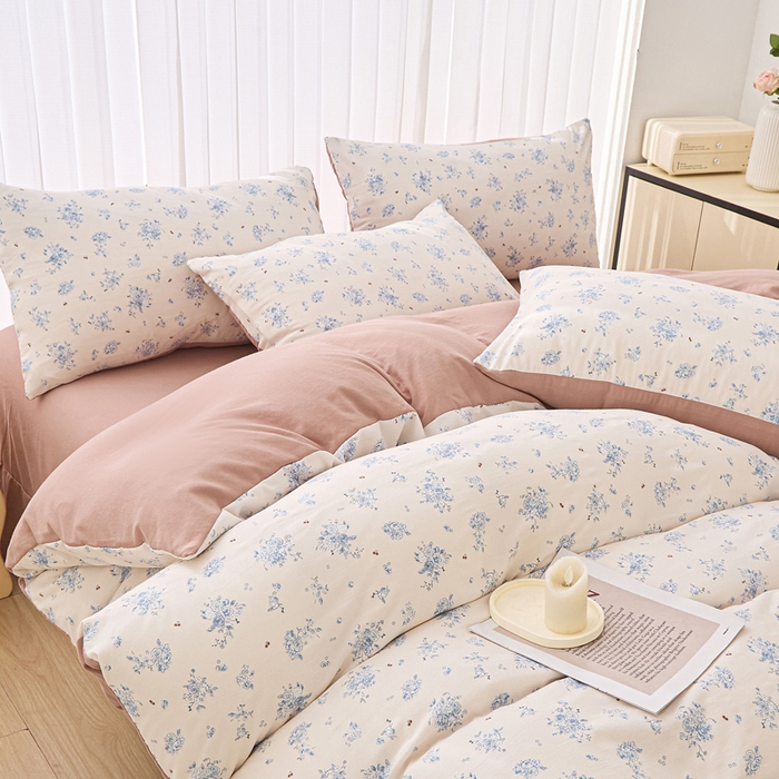 91家纺网 家纺一手货源 找家纺 蕾诺家纺 2025新款直播新款A类有氧提花云纱棉圆角吊边工艺四件套学生三件套 兰亭